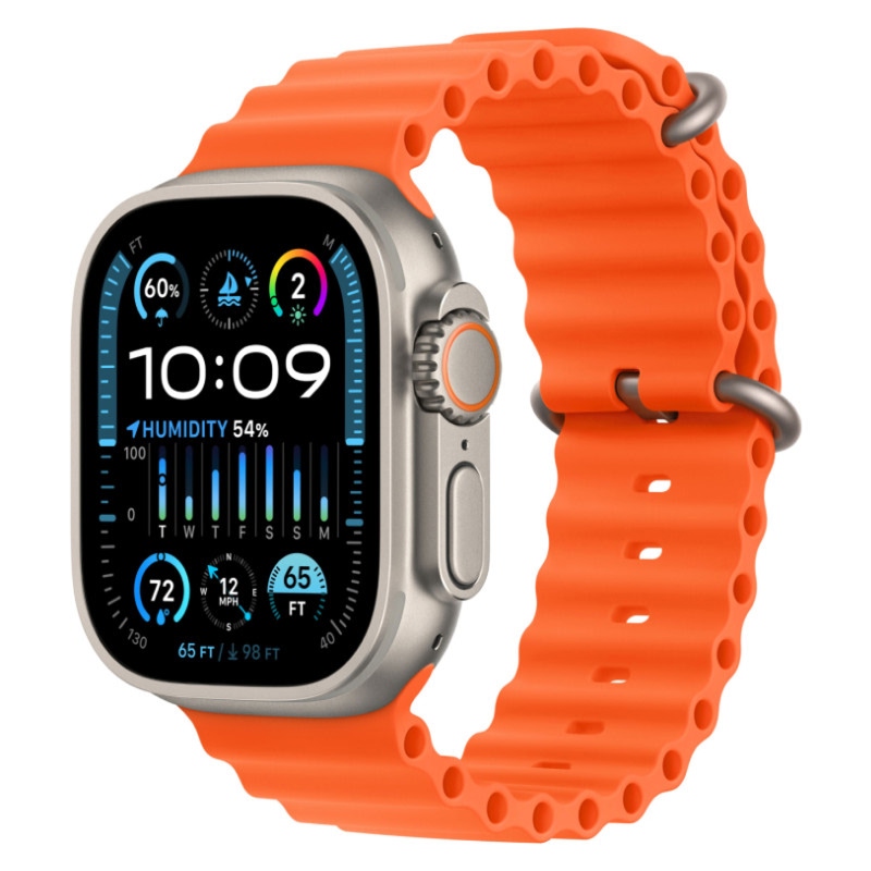 Apple Watch Ultra 2, Титан, GPS + сотовая связь, ремешок Ocean Band, Оранжевый