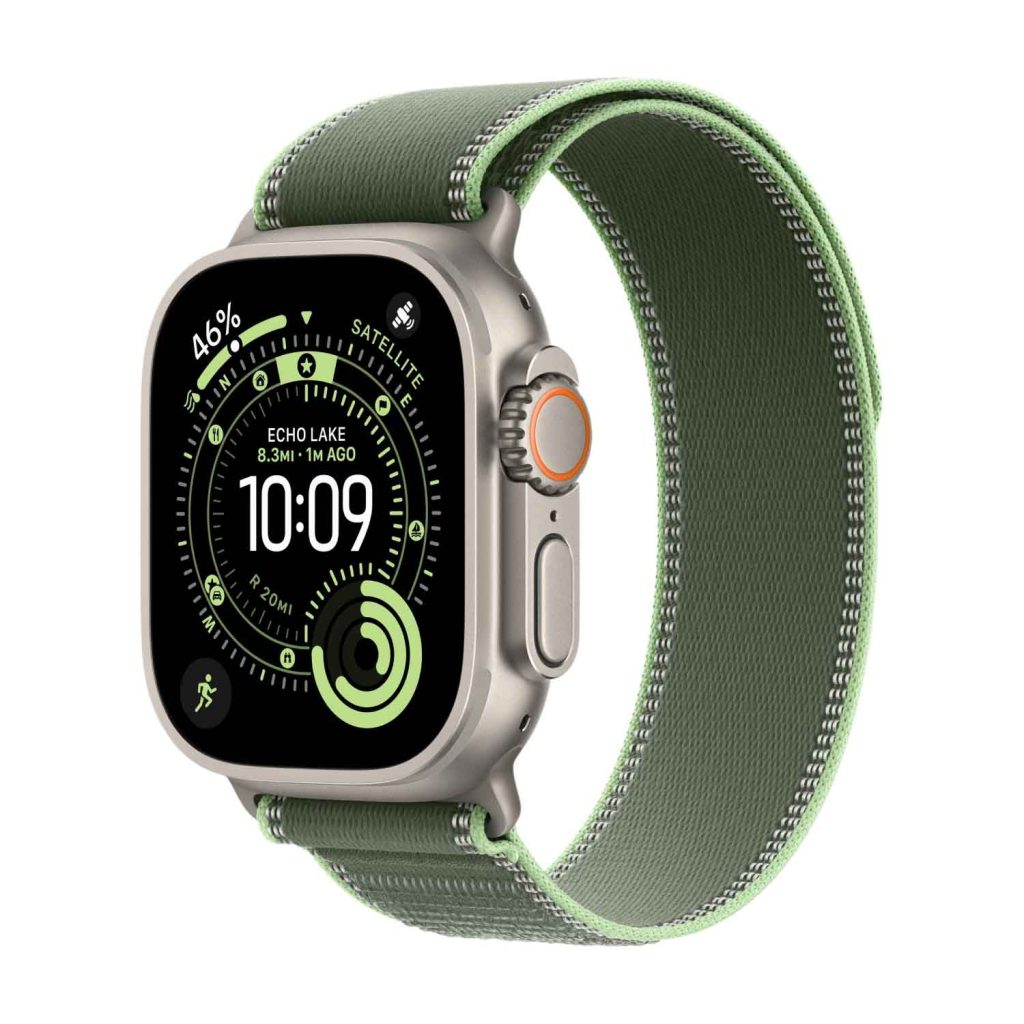 Apple Watch Ultra 3, ремешок Trail Loop, Титан, Зелёный/Неон