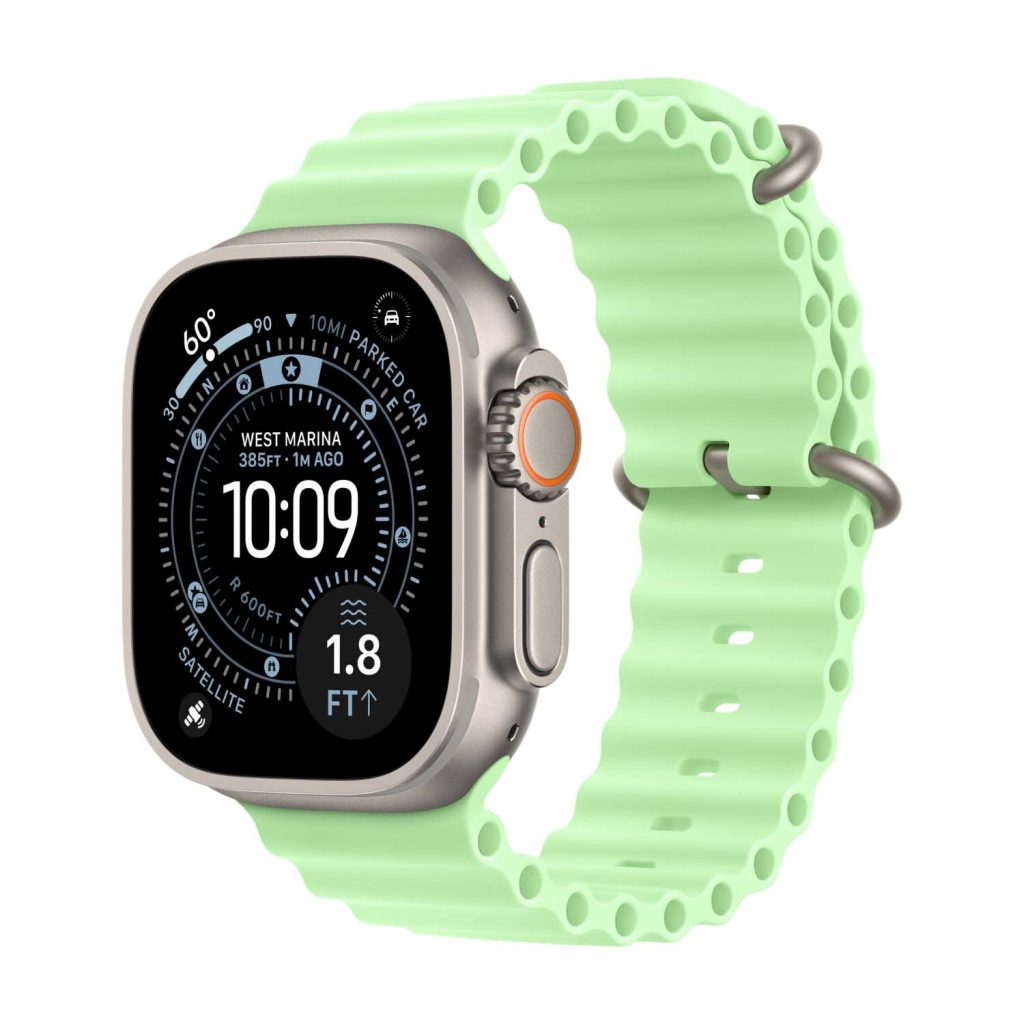 Apple Watch Ultra 3, ремешок Ocean Band, Титан, Зелёный неон
