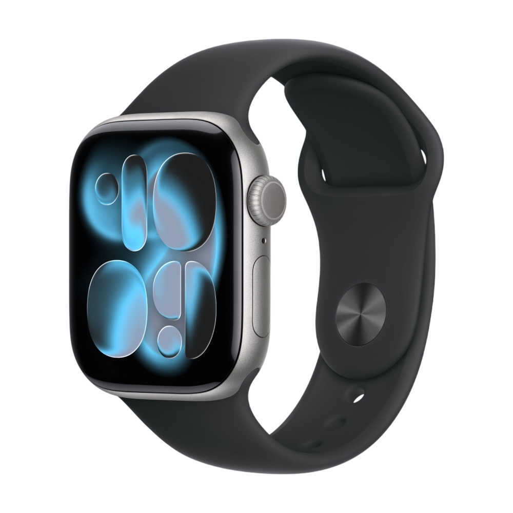 Apple Watch Series 11, GPS, алюминиевый корпус цвета Серый Космос, спортивный ремешок чёрного цвета, 42 мм