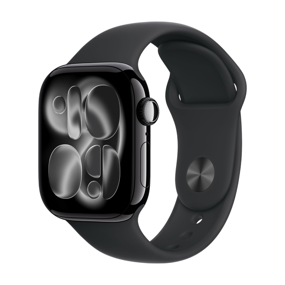 Apple Watch Series 11, GPS, алюминиевый корпус цвета Чёрный Глянец, спортивный ремешок чёрного цвета, 42 мм